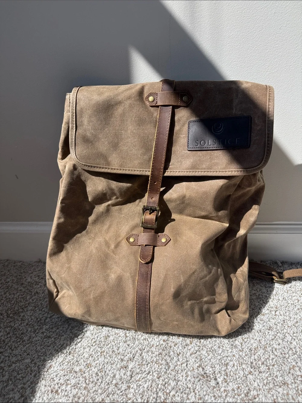 Solstice Waxed Canvas & Leather Laptop Backpack NWOT